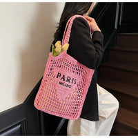 Fashion Straw Shoulder Bags Women Summer Hollow Woven Women's Shoulder Bag Large Capacity Letter Tote Handbag Holiday Beach Bags