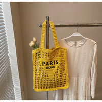 Fashion Straw Shoulder Bags Women Summer Hollow Woven Women's Shoulder Bag Large Capacity Letter Tote Handbag Holiday Beach Bags