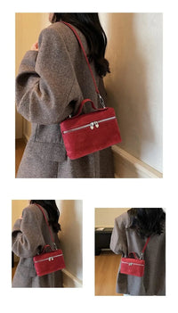 Retro Autumn Winter Matte Crossbody Bag Suede Textured Shoulder Bag Pure Color Box Design Evening Bags Women Handle Bag