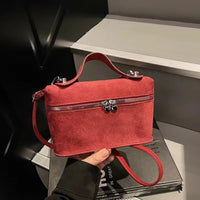 Retro Autumn Winter Matte Crossbody Bag Suede Textured Shoulder Bag Pure Color Box Design Evening Bags Women Handle Bag