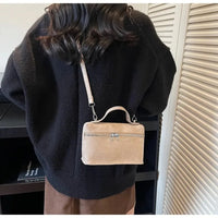 Retro Autumn Winter Matte Crossbody Bag Suede Textured Shoulder Bag Pure Color Box Design Evening Bags Women Handle Bag