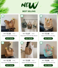 Fashion Straw Shoulder Bags Women Summer Hollow Woven Women's Shoulder Bag Large Capacity Letter Tote Handbag Holiday Beach Bags