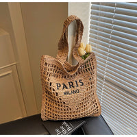 Fashion Straw Shoulder Bags Women Summer Hollow Woven Women's Shoulder Bag Large Capacity Letter Tote Handbag Holiday Beach Bags