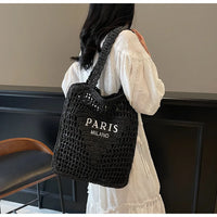 Fashion Straw Shoulder Bags Women Summer Hollow Woven Women's Shoulder Bag Large Capacity Letter Tote Handbag Holiday Beach Bags