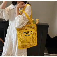 Fashion Straw Shoulder Bags Women Summer Hollow Woven Women's Shoulder Bag Large Capacity Letter Tote Handbag Holiday Beach Bags