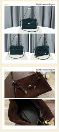 New Winter Luxury Brand Women Handbags Genuine Leather Shoulder Bags Women Retro Suede Leather Gold Buckle Square Bags Woman