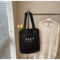 Fashion Straw Shoulder Bags Women Summer Hollow Woven Women's Shoulder Bag Large Capacity Letter Tote Handbag Holiday Beach Bags