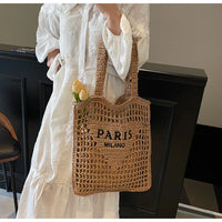 Fashion Straw Shoulder Bags Women Summer Hollow Woven Women's Shoulder Bag Large Capacity Letter Tote Handbag Holiday Beach Bags