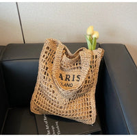 Fashion Straw Shoulder Bags Women Summer Hollow Woven Women's Shoulder Bag Large Capacity Letter Tote Handbag Holiday Beach Bags