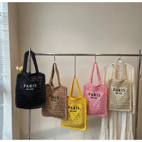 Fashion Straw Shoulder Bags Women Summer Hollow Woven Women's Shoulder Bag Large Capacity Letter Tote Handbag Holiday Beach Bags