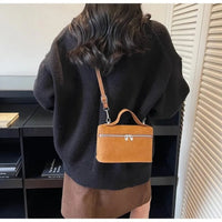 Retro Autumn Winter Matte Crossbody Bag Suede Textured Shoulder Bag Pure Color Box Design Evening Bags Women Handle Bag