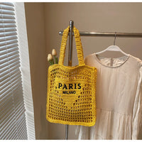 Fashion Straw Shoulder Bags Women Summer Hollow Woven Women's Shoulder Bag Large Capacity Letter Tote Handbag Holiday Beach Bags