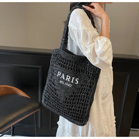 Fashion Straw Shoulder Bags Women Summer Hollow Woven Women's Shoulder Bag Large Capacity Letter Tote Handbag Holiday Beach Bags