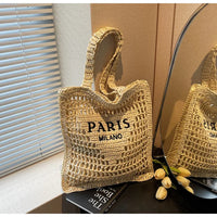 Fashion Straw Shoulder Bags Women Summer Hollow Woven Women's Shoulder Bag Large Capacity Letter Tote Handbag Holiday Beach Bags