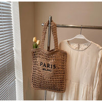 Fashion Straw Shoulder Bags Women Summer Hollow Woven Women's Shoulder Bag Large Capacity Letter Tote Handbag Holiday Beach Bags